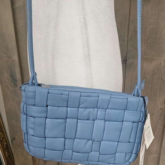 ZARA 100% Sheep Leather Quilted Crossbody Purse In Blue. NWT - Picture 13 of 16